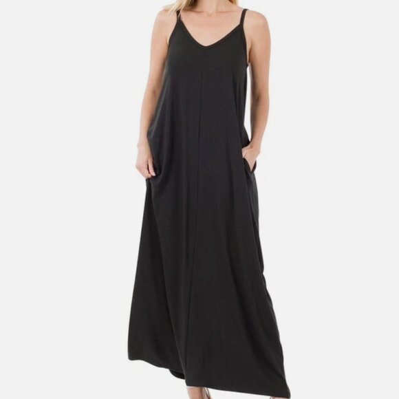 Zenana Outfitters Dresses & Skirts - Zenana Maxi Dress V-Neck Adjustable Strap with Pockets Soft Jersey 1X